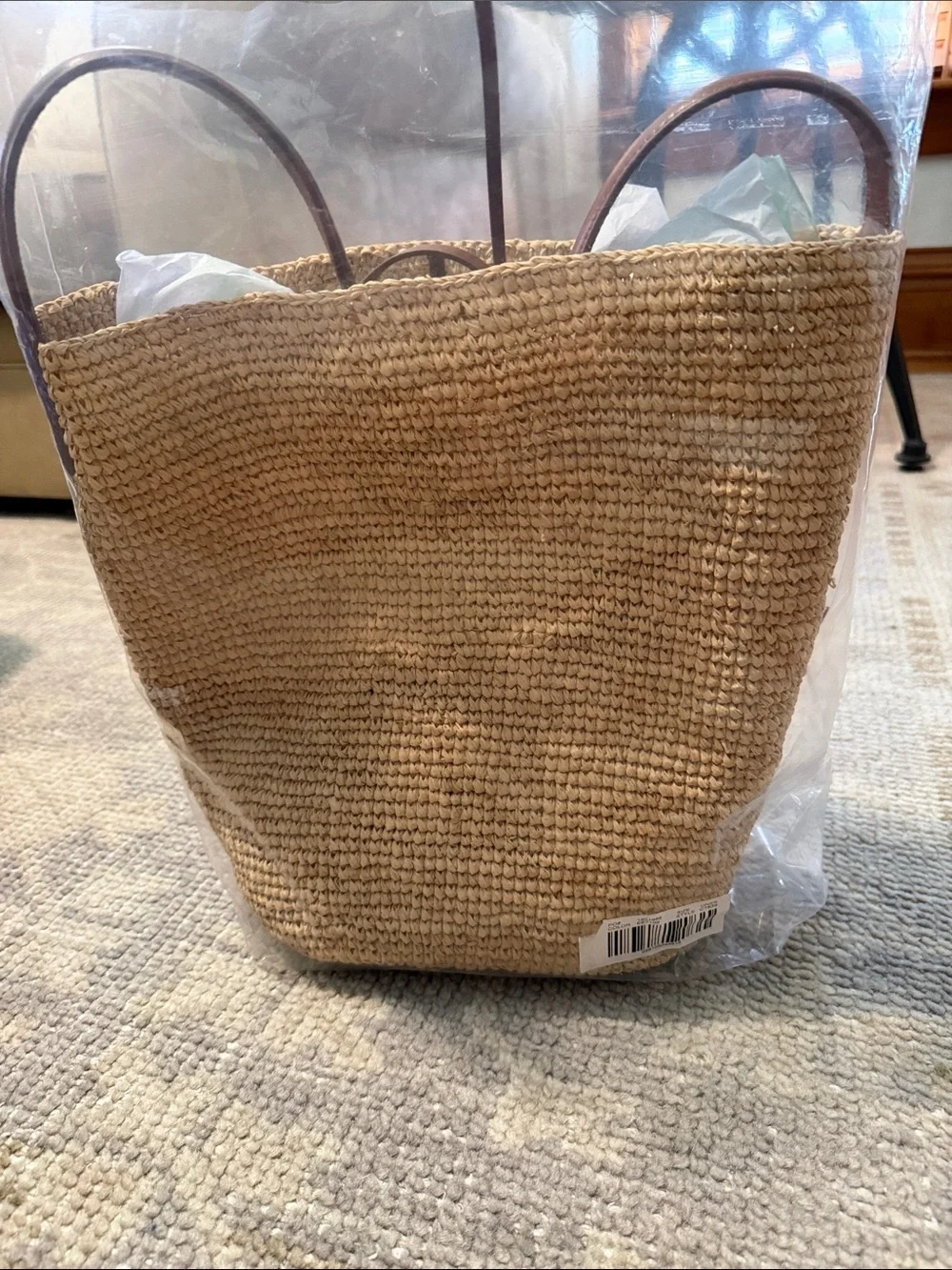 J. Crew Berkeley handknotted bucket bag in raffia - English Saddle Natural